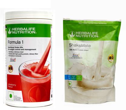 Herbalife Nutrition Formula 1 Nutritional Shake Mix Strawberry 500 gm With ShakeMate 500 gm Plant-Based Protein
