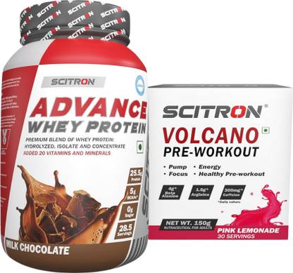 Scitron Advance Whey Protein 1kg (MC) With Volcano Pre Workout (Pink Lemonade) Whey Protein