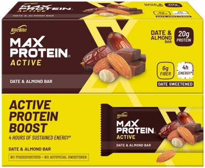 RiteBite Max Protein 20g Protein Bars, Pack of 12 | Naturally Sweetened with Dates | With 6g Fiber Protein Bars