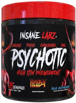 insane labz Psychotic Hellboy Edition, High Stimulant Pre Workout Blue Raspberry Flavour Pre Workout