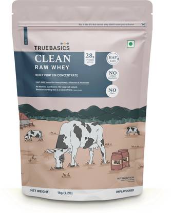 TrueBasics Clean Raw Whey Protein Concentrate Powder | 28g Protein per Scoop Whey Protein