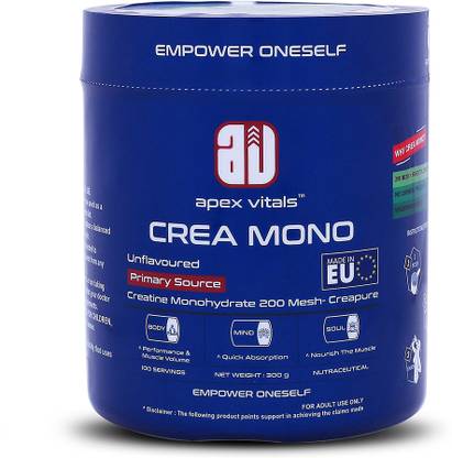Apex Vitals Creatine Monohydrate 100 Serving Highest Filteration Fermented&Vegetarian Source Creatine