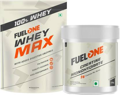 FUELONE Whey Max, Whey Protein Concentrate & Whey Isolate, 27g Protein & Creatine Whey Protein