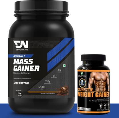 DNUTRIXN Advance High Protein Mass Gainer |Protein 63G | Calorie 1200+Kcal |Multivitamin+ Weight Gainers/Mass Gainers