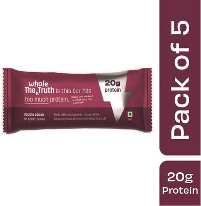The Whole Truth High Protein Double Cocoa 20g Protein Bar - Pack of 5 x 67g each Nutrition Bars