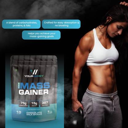 your whey Premium Mass Gainer 1 kg (Chocolate Milk Shake) MHI Weight Gainers/Mass Gainers
