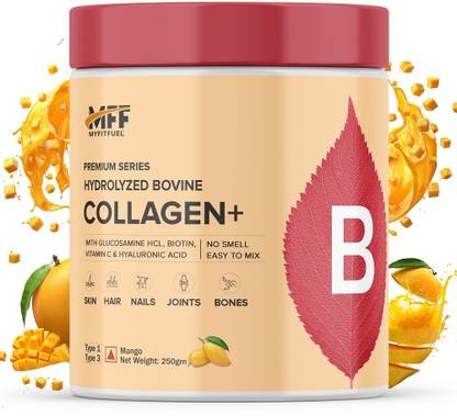 MyFitFuel Premium Bovine Collagen +Biotin, Hyaluronic Acid, Vitamin C &More 250g Mango Protein Shake