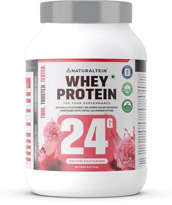 NATURALTEIN Natural Whey 1kg| Max Rose Kulfi| 24g Protein| Stevia| Gluten & Soy Free Whey Protein