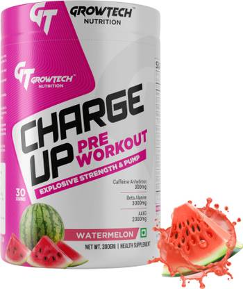 Growtech Charge Up Pre-Workout Supplement For Unisex Caffeine L-Arginine Beta Alanine Pre Workout