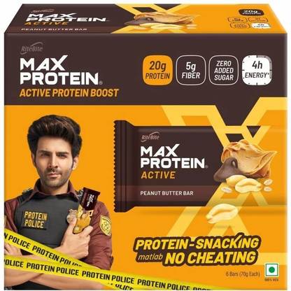 RiteBite Max Protein Active Peanut Butter 20g Protein Bars with 5g Fiber & 21 Vit. & Minerals Protein Bars