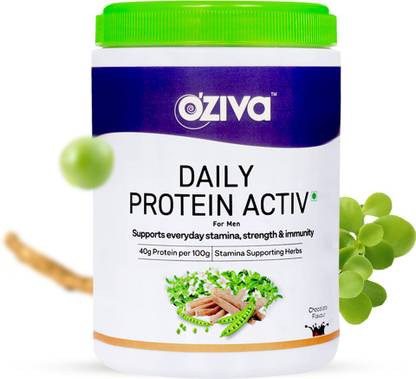 OZiva Daily Protein Activ For Men with Clean Whey Protein, Multivitamins & Probiotics Whey Protein  (300 g, Chocolate)