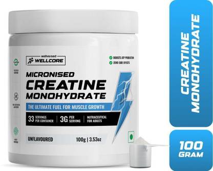Wellcore Micronised Creatine Monohydrate | Lab Tested | Enhanced Absorption | 100% Pure Creatine  (100 g, Unflavored)