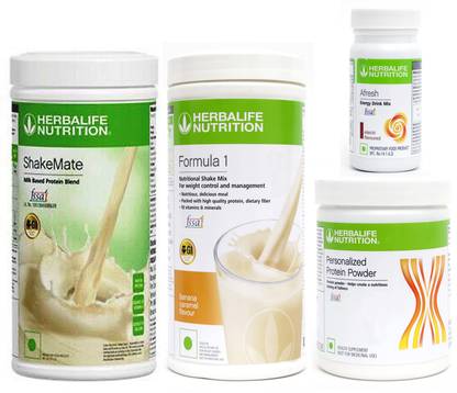 HERBALIFE FORMULA1BANANA 500 PROTIEN 200 GAFRESHENERGYDRINK ELAICHI50 +SHAKEMATE 500 G Plant-Based Protein