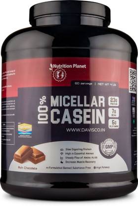 Nutrition Planet 100% Micellar Casein With Added DigeZyme (Chocolate - 4lb, 60 Servings) Whey Protein