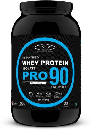 SINEW NUTRITION Raw Whey Protein Isolate Pro 90% with Digestive Enzymes, 1Kg (Unflavoured) Whey Protein