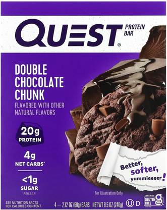 QUEST NUTRITION Protein Bar, Double Chocolate Chunk, 4 Bars,60 g Each Protein Bars