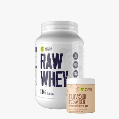 Muscle Asylum Whey Protein Unflavoured, 1 kg and Whey Flavour Powder Swiss Chocolate Whey Protein
