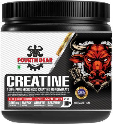 FOURTH GEAR 100% Pure Micronized Creatine Monohydrate 3000mg Creatine Powder Supplement 100g Creatine