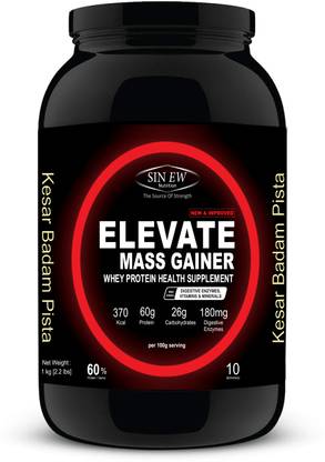 SINEW NUTRITION Elevate Mass Gainer 1kg Kesar Badam Pista Weight Gainers/Mass Gainers