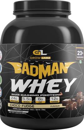 Grow Labz Badman Whey Protein 1kg Choco Fudge Flavour 45 Serving Support Muscle Recovery Whey Protein