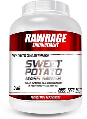Rawrage Extreme Muscle Builder Sweet Potato mass gainer 6.6 lbs (Chocolate, 3 kg) Weight Gainers/Mass Gainers