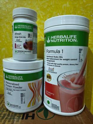 HERBALIFE WEIGHT LOSS COMBO F1 STRAWBERRY SHAKE AFRESH KASHMIRI KHAWA PARTEIN POWDER200GM Energy Bars