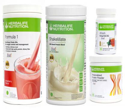 HERBALIFE Formula 1 Shake Strawberry + Protein Powder 200 G + Afresh - Tulsi + Shake Mate Protein Shake