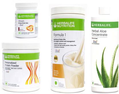 HERBALIFE Formula 1 Banana Flavor+ Protein + Aloe concentrate + Afresh Elaichi Protein Shake