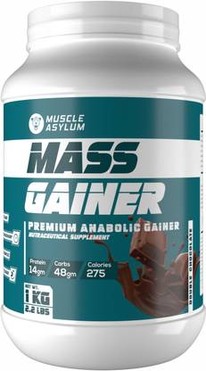 Muscle Asylum Muscle Mass Anabolic Gainer- 14g Protein, 48g carbs, 275g Calories Weight Gainers/Mass Gainers