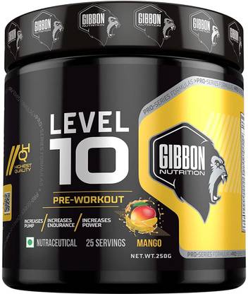 Gibbon Level 10 Pre workout l Increase endurance, Power l 25 Servings l 250gms, Mango Creatine
