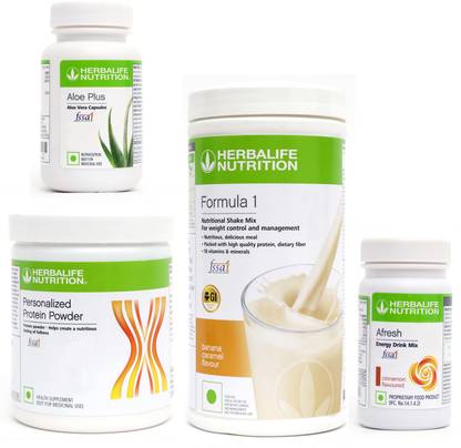 HERBALIFE FORMULA1 BANANA PROTIEN 200 AFRESH ENERGY DRINK CINNAMAN 50 G + ALOE PLUS 50 G Plant-Based Protein