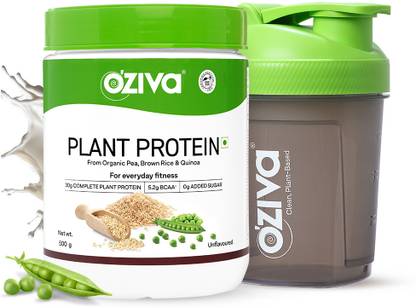 OZiva Organic Plant Protein,(Pea protein & Brown Rice) for Everyday Fitness + Shaker Plant-Based Protein