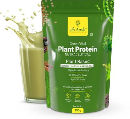 Life Aveda Green Vital Plant Protein Powder | 16.05g Pea & Brown Rice Protein with EAAs Plant-Based Protein