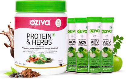 OZiva Protein & Herbs Women Weight loss with ACV Moringa To Control Cravings, No Sugar Whey Protein