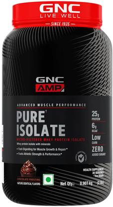 GNC AMP Pure Isolate | 2 lbs | Boosts Performance (Chocolate Frosting) Whey Protein