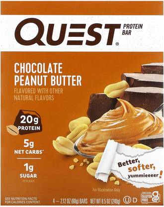 QUEST NUTRITION Protein Bar, Chocolate Peanut Butter, 4 Bars,60 g Each Protein Bars