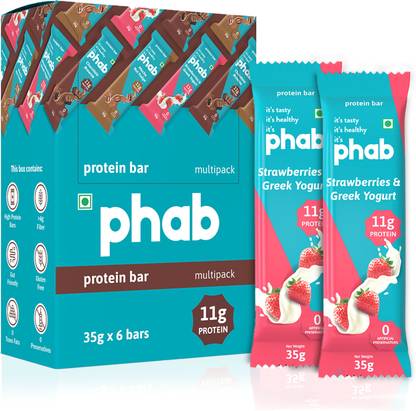 Phab 11G Protein Bars (Pack Of 6), High Fiber, With Goodness Of Dates & Cocoa Powder Protein Bars