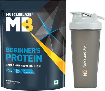 MUSCLEBLAZE Beginner's, No Added Sugar, 1 kg with Shaker, 650 ml Whey Protein