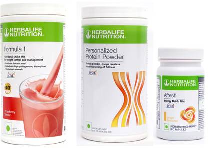 Herbalife Nutrition FORMULA-1SHAKE STRAWBERRY-500GM+PP-400GM+AFRESH GINGER-50 GM Whey Protein