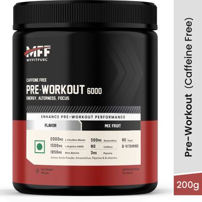 MyFitFuel Pre Workout 6000 (Caffeine Free, Capsimax +11 Core Ingredients), 200gm, Mix Fruit BCAA