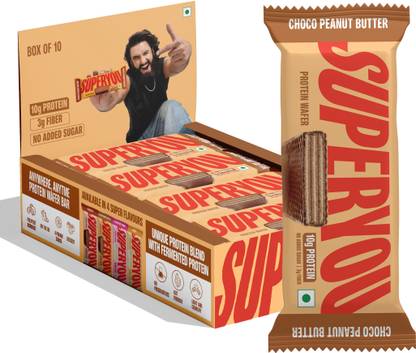 SUPERYOU Choco Peanut Butter 10g Protein Wafer Bar, 3g Fiber, 0 Added Sugar- (Pack of 10) Protein Bars