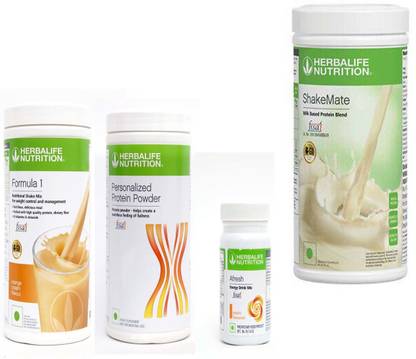 HERBALIFE FORMULA-1 SHAKE ORANGE+PROTEIN POWDER -400 GM+AFRESH -PEACH-50 GM- +SHAKEMATE Protein Shake