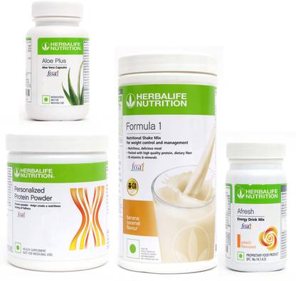 HERBALIFE FORMULA1 BANANA PROTIEN 200 AFRESH ENERGY DRINK PEACH 50 G + ALOE PLUS 50 G Plant-Based Protein