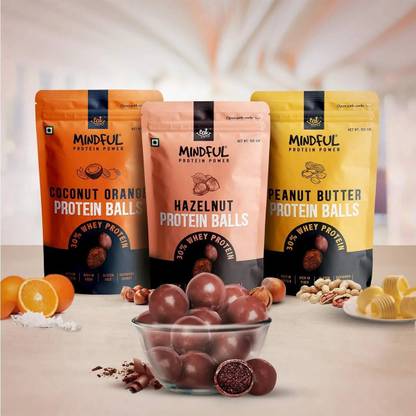 Eat Anytime Healthy Hazelnut, Peanut Butter & Coconut Orange Protein Balls-(Combo of 3) Protein Bars