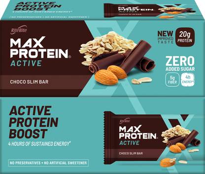 RiteBite Max Protein Bar Active Choco Slim, Sugar free, Healthy Protein Snack, No Preservatives, 20g Protein Bars