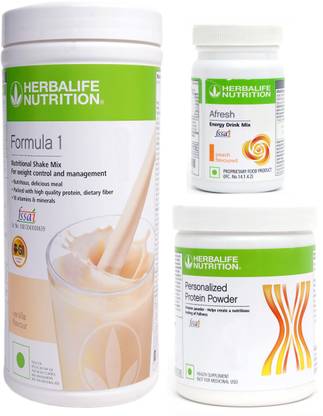HERBALIFE FORMULA-1 SHAKE VANILLA-500 GM+PROTEIN POWDER -200 GM+AFRESH -PEACH-50 Protein Shake