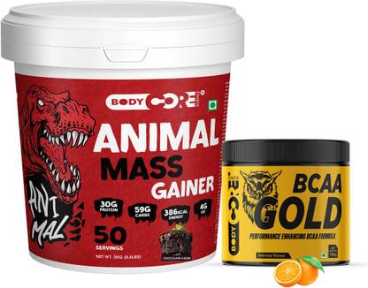 Body Core Science Animal Mass Gainer-3 Kg With BCAA Gold-180g (Orange) Weight Gainers/Mass Gainers