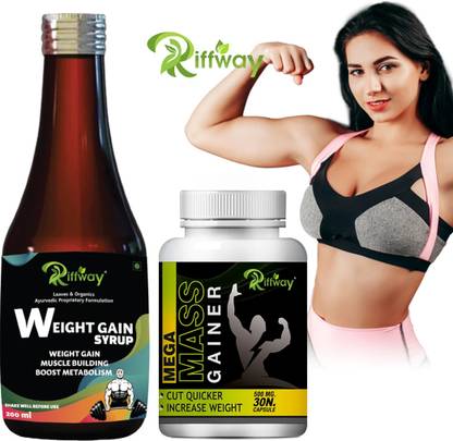 Riffway Mega Mass Gain Multivitamin/ Weight Gain Capsule & Weight Gain Syrup Combo Weight Gainers/Mass Gainers