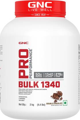 GNC Pro Performance Bulk 1340 | Promotes Targeted Gains |(Double Chocolate, 2kg) Weight Gainers/Mass Gainers