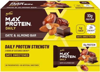 RiteBite Max Protein 10g Protein Bars, Pack of 24 | Naturally Sweetened with Dates | With 4g Fiber Protein Bars